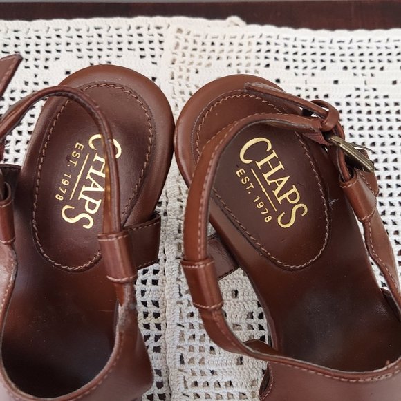 CHAPS SARISTA BROWN VEGAN LEATHER PEEP TOE HEELS (6B) - Picture 9 of 13